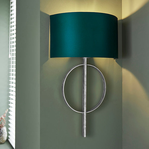Hoop silver leaf wall light with teal shade