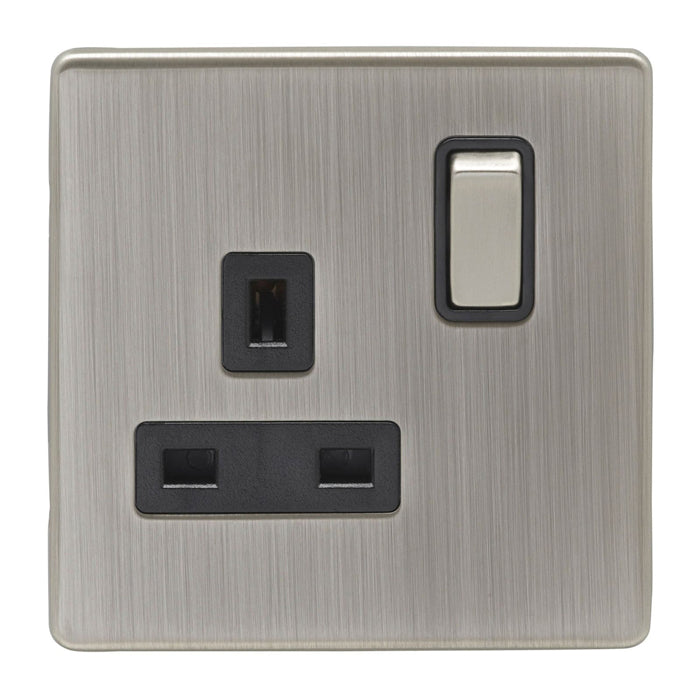 1 Gang Socket in Satin Nickel With Black Trim