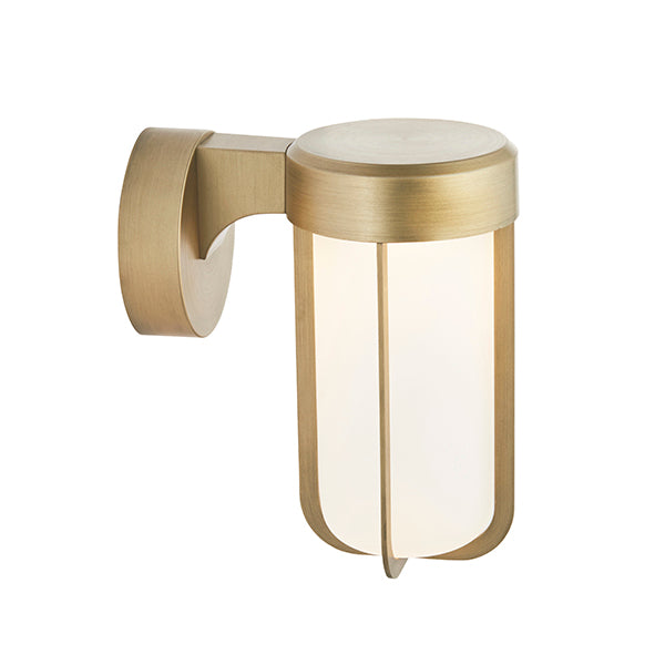 Die-cast IP44 brushed gold & frosted glass LED wall light