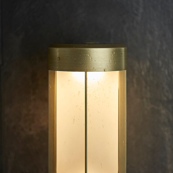 Die-cast IP44 brushed gold & frosted glass LED wall light