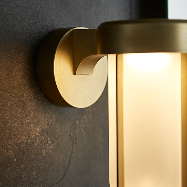 Die-cast IP44 brushed gold & frosted glass LED wall light