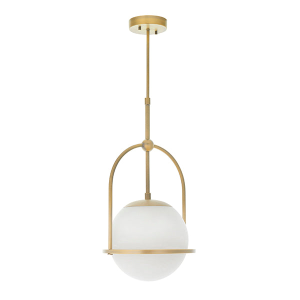 Matt antique brass single pendant with opal glass and adjustable stem