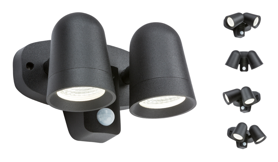 ML Accessories-FLTPB 230V IP65 18W LED Black Twin Spot Floodlight with PIR