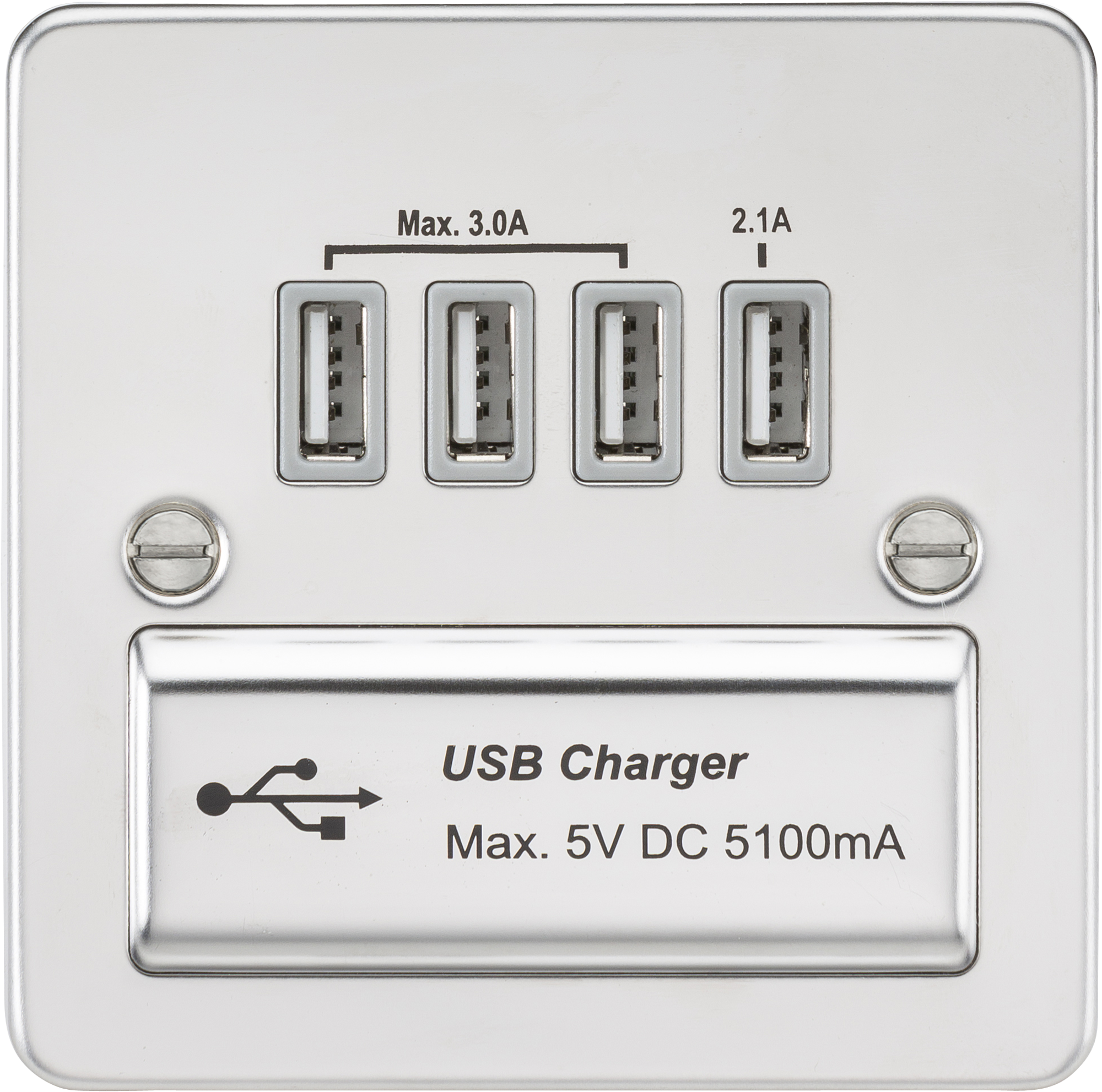 ML Accessories-FPQUADPCG Flat plate Quad USB charger outlet - Polished chrome with grey insert