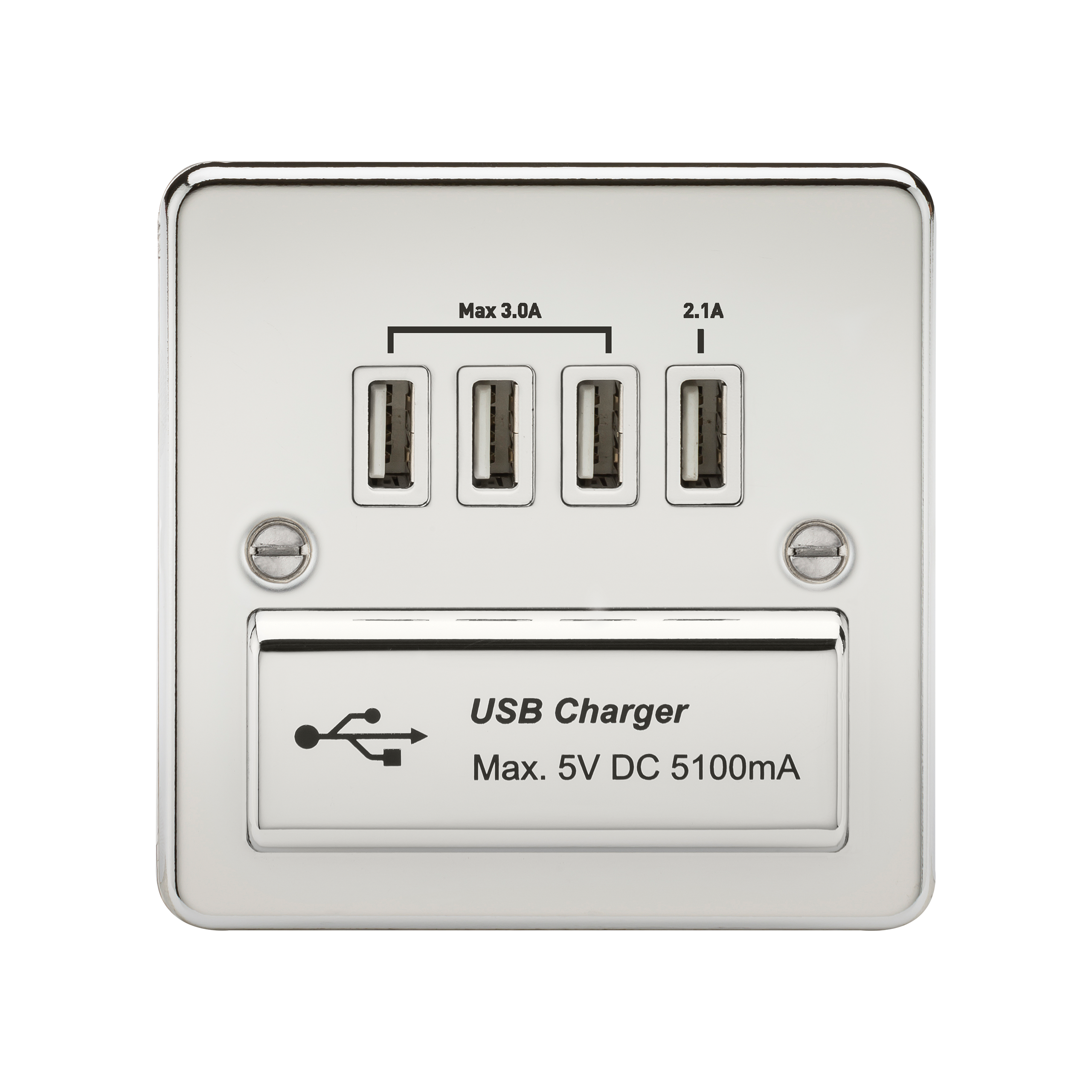 ML Accessories-FPQUADPCW Flat Plate Quad USB charger outlet - Polished chrome with white insert