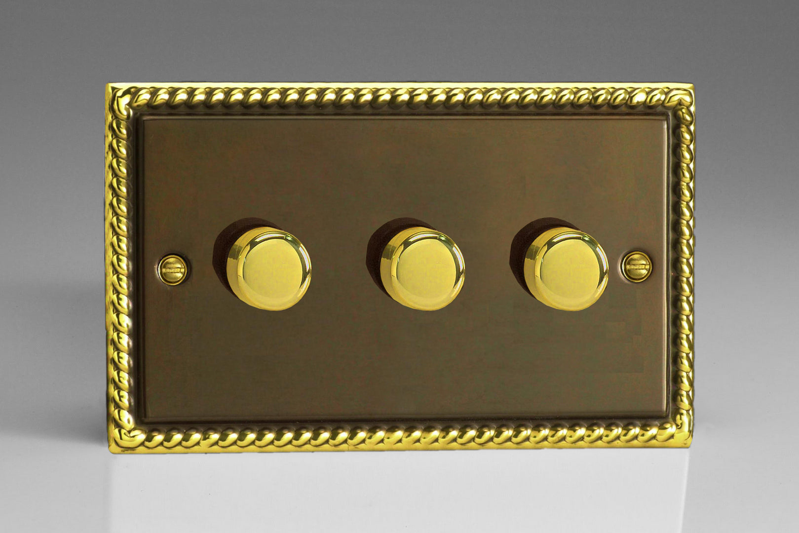 Varilight HA43 Classic Antique Georgian 3-Gang 2-Way Push-On/Off Rotary Dimmer 3 x 40-250W (Twin Plate)