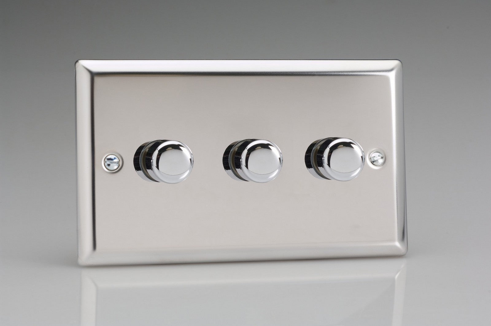 Varilight HC43 Classic Mirror Chrome 3-Gang 2-Way Push-On/Off Rotary Dimmer 3 x 40-250W (Twin Plate)