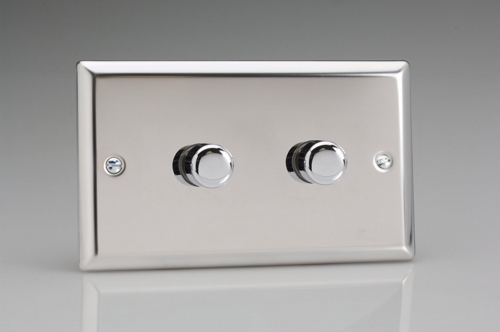 Varilight HC62 Classic Mirror Chrome 2-Gang 2-Way Push-On/Off Rotary Dimmer 2 x 200-600W (Twin Plate)