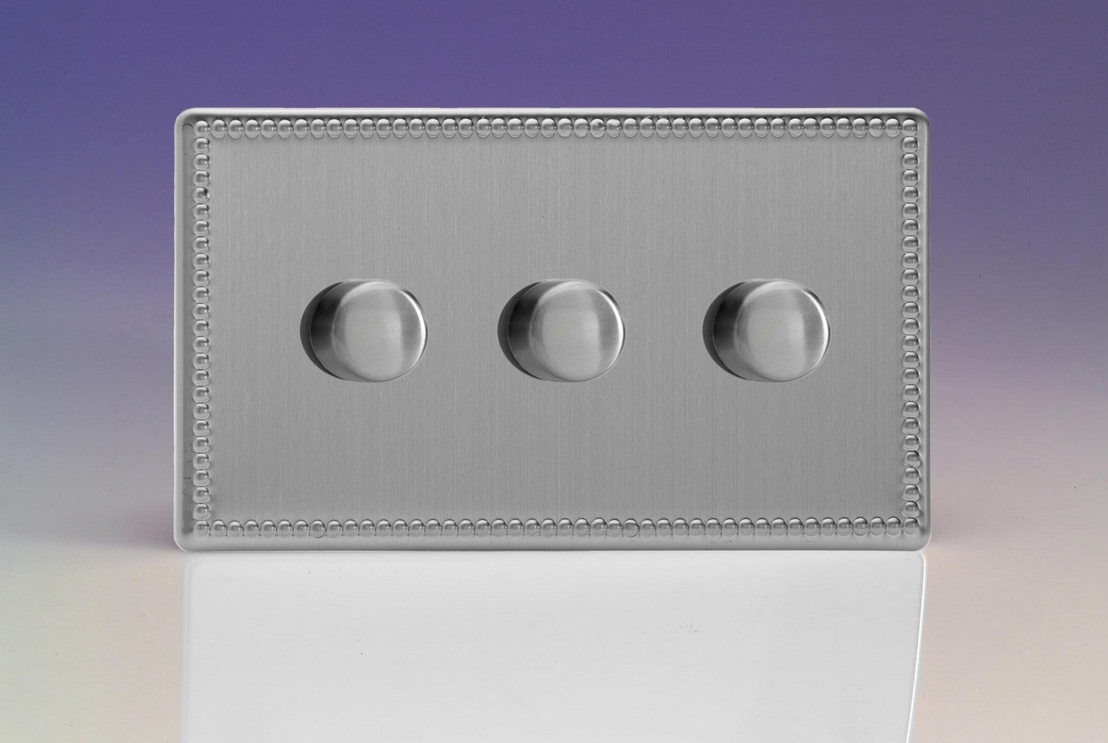 Varilight HDY33S.JS Jubilee Brushed Steel 3-Gang 2-Way Push-On/Off Rotary Dimmer 3 x 60-400W (Twin Plate)