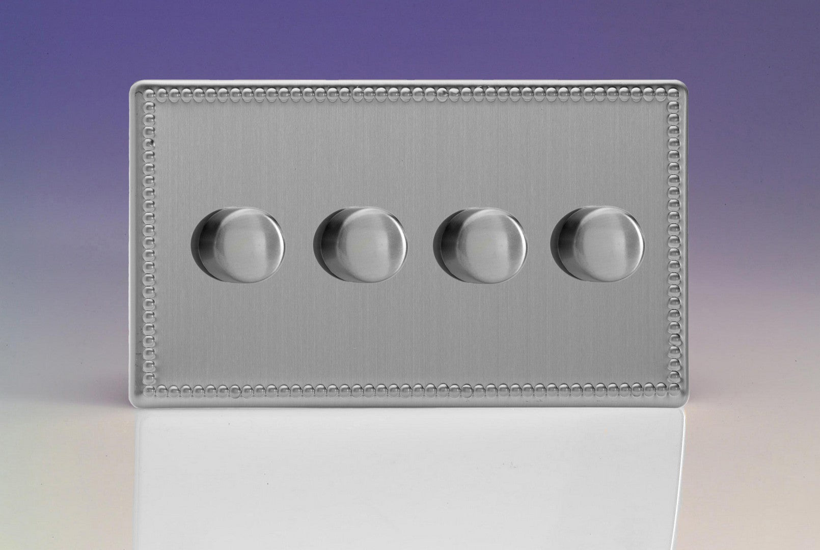 Varilight HDY44S.JS Jubilee Brushed Steel 4-Gang 2-Way Push-On/Off Rotary Dimmer 4 x 40-250W (Twin Plate)