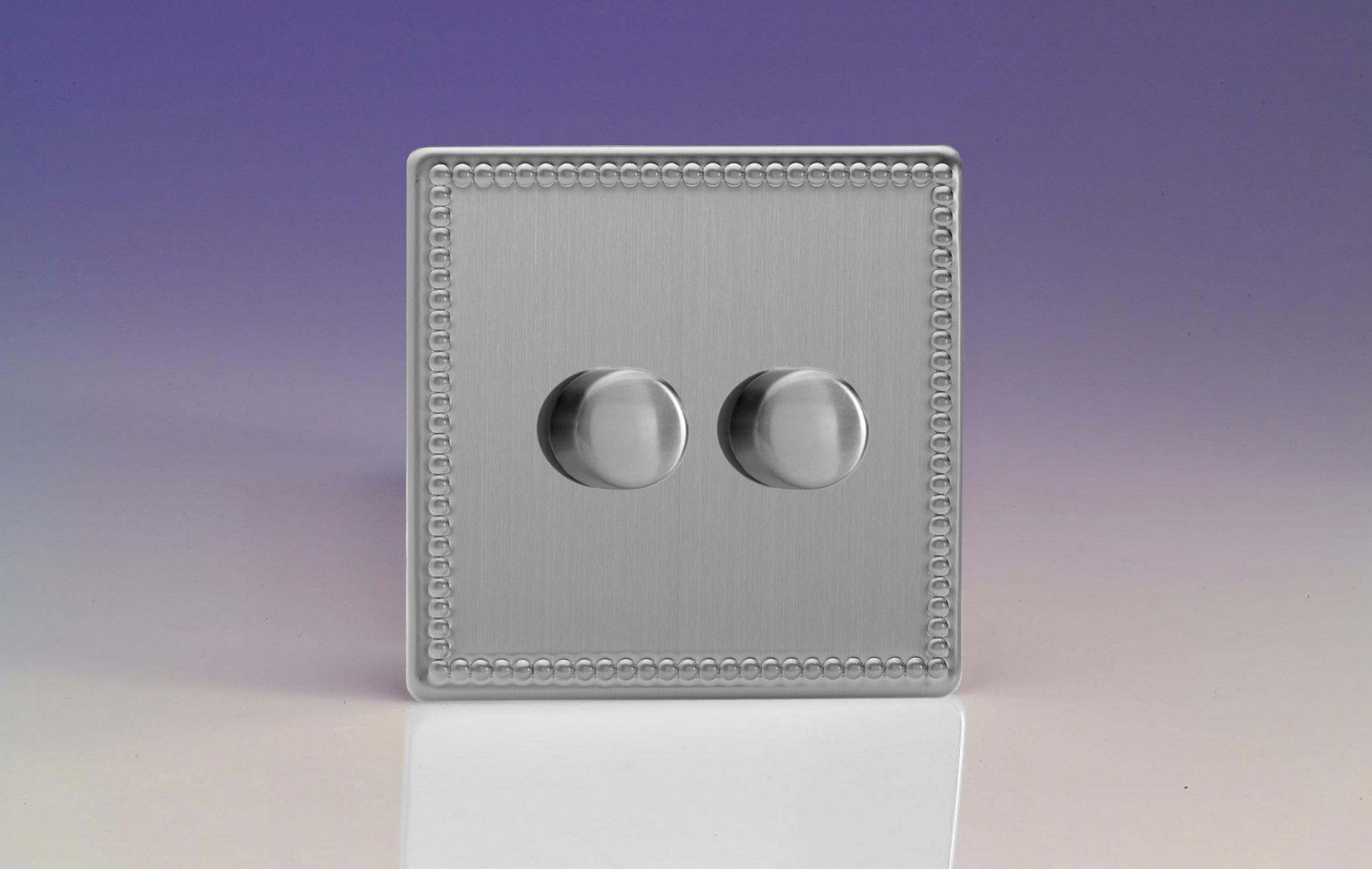 Varilight HDY83S.JS Jubilee Brushed Steel 2-Gang 2-Way Push-On/Off Rotary Dimmer 2 x 60-400W
