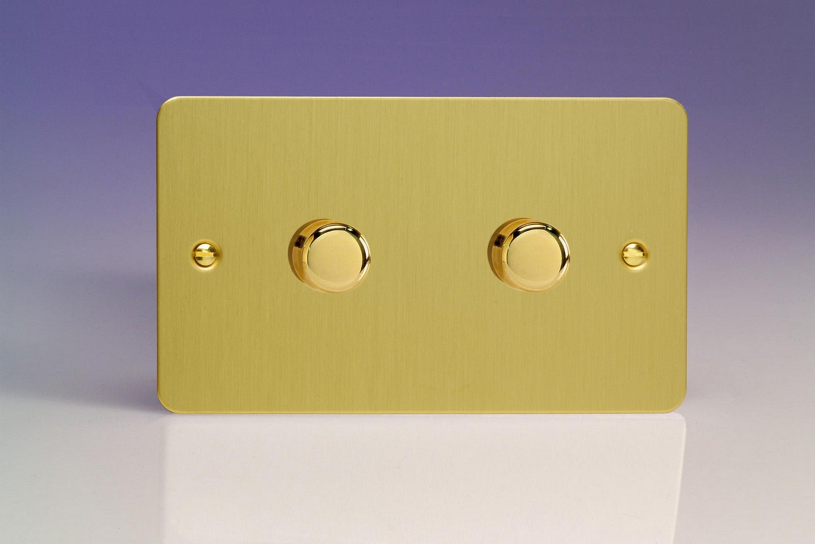 Varilight HFB62 Ultraflat Brushed Brass 2-Gang 2-Way Push-On/Off Rotary Dimmer 2 x 200-600W (Twin Plate)