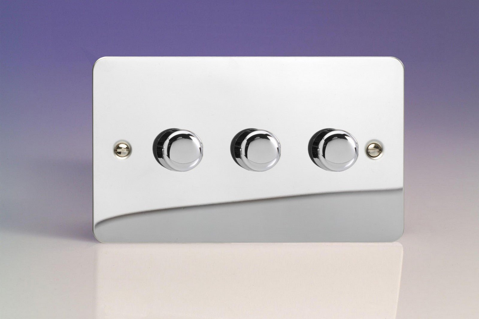 Varilight HFC33 Ultraflat Polished Chrome 3-Gang 2-Way Push-On/Off Rotary Dimmer 3 x 60-400W (Twin Plate)