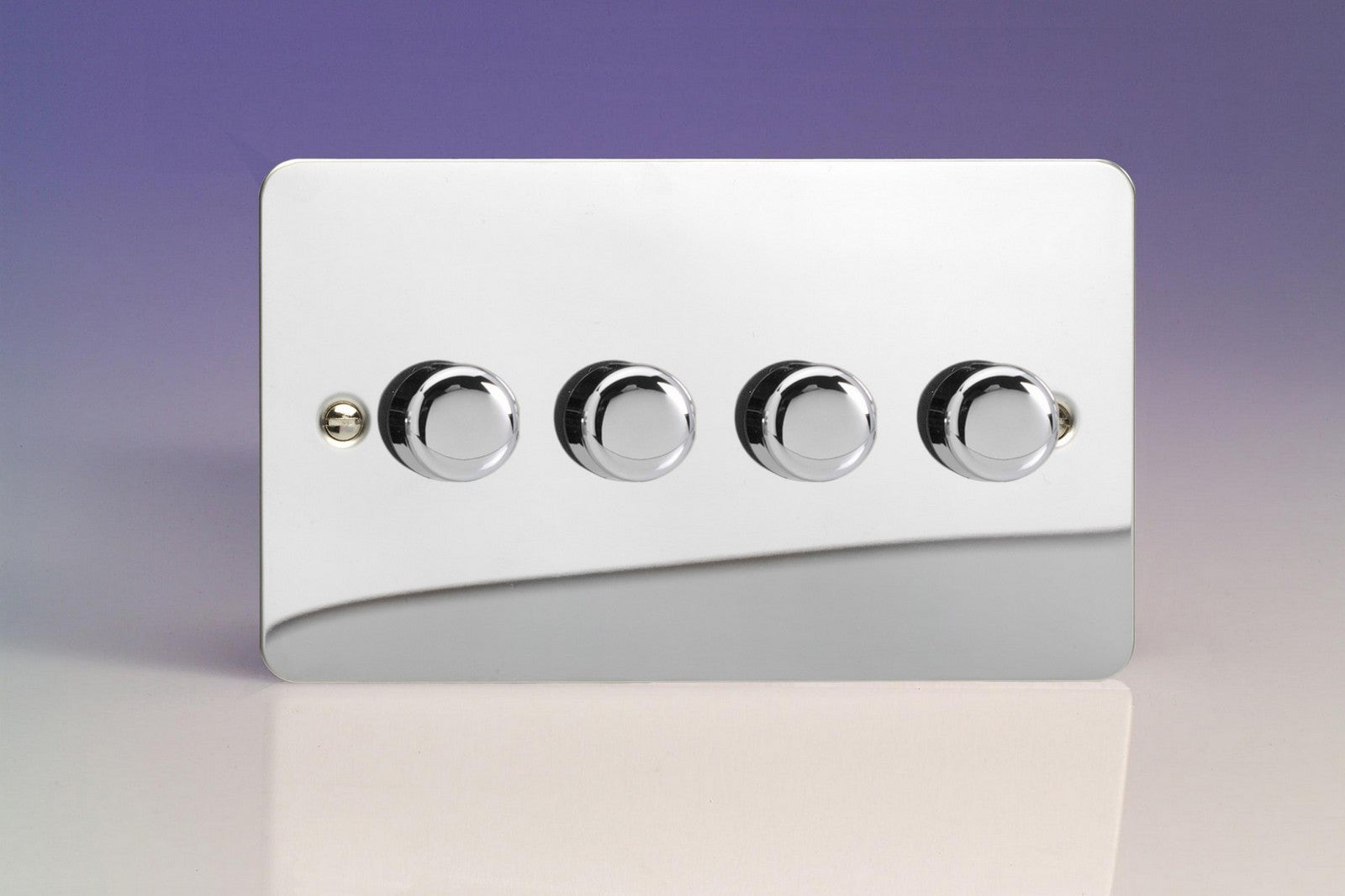 Varilight HFC44 Ultraflat Polished Chrome 4-Gang 2-Way Push-On/Off Rotary Dimmer 4 x 40-250W (Twin Plate)