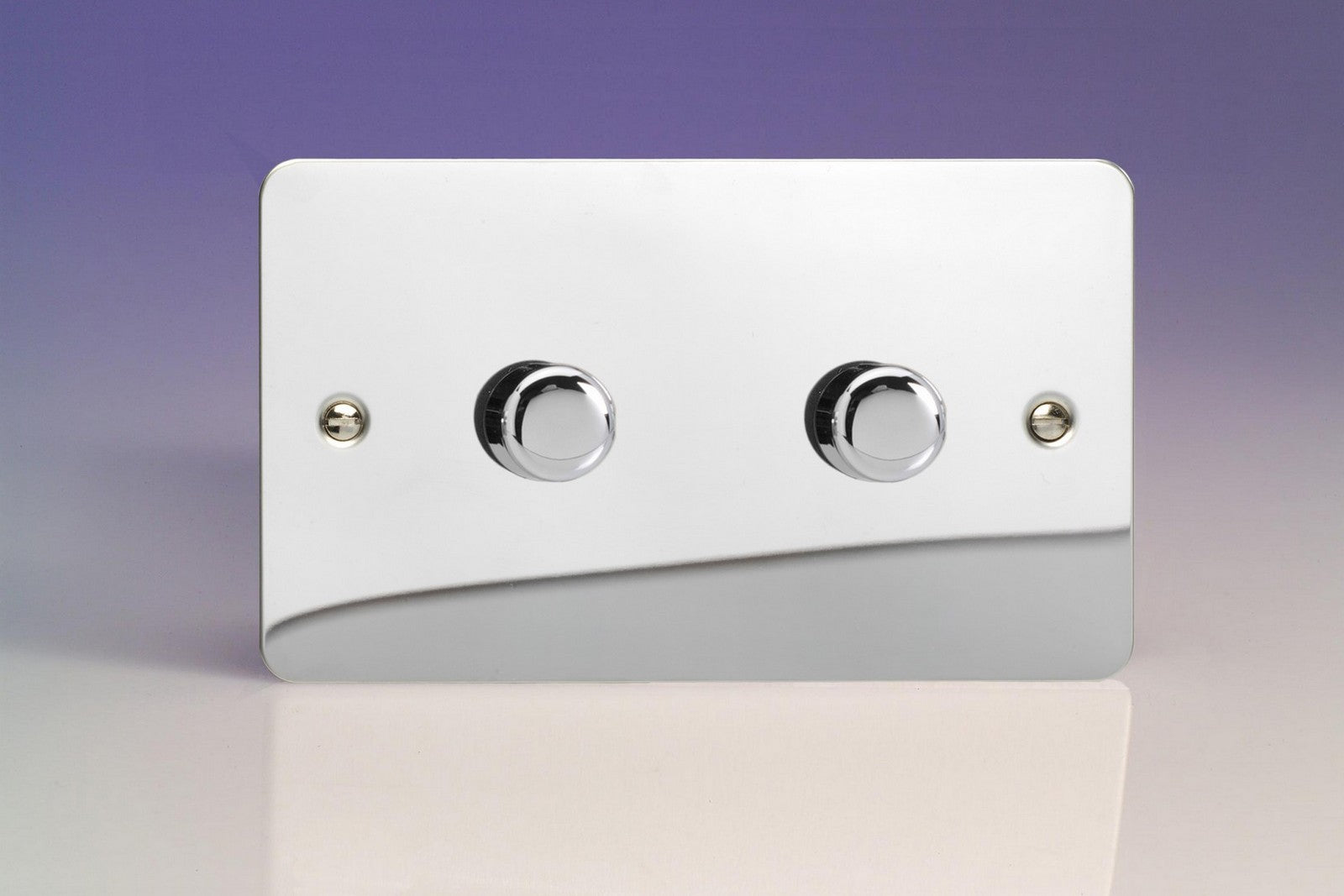 Varilight HFC62 Ultraflat Polished Chrome 2-Gang 2-Way Push-On/Off Rotary Dimmer 2 x 200-600W (Twin Plate)