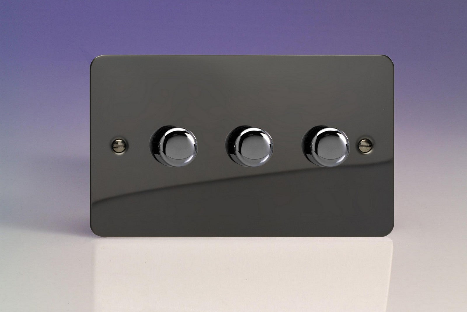Varilight HFI33 Ultraflat Iridium 3-Gang 2-Way Push-On/Off Rotary Dimmer 3 x 60-400W (Twin Plate)