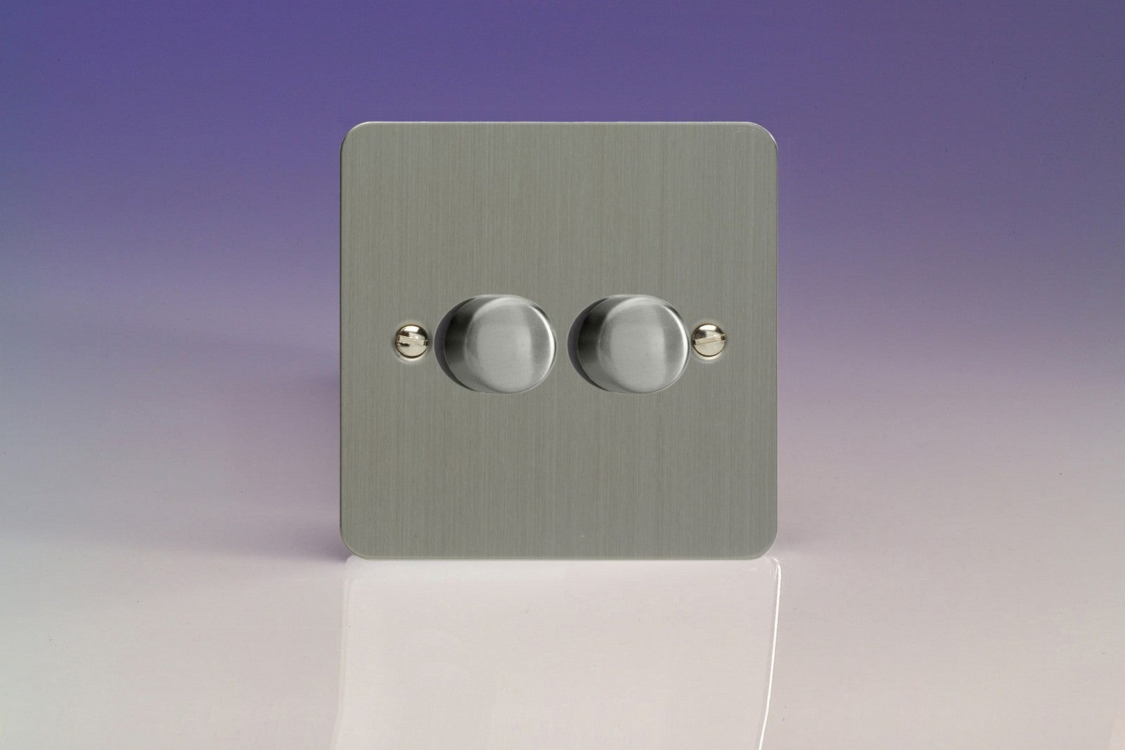 Varilight HFS2 Ultraflat Brushed Steel 2-Gang 1-Way Rotary Dimmer 2 x 40-250W