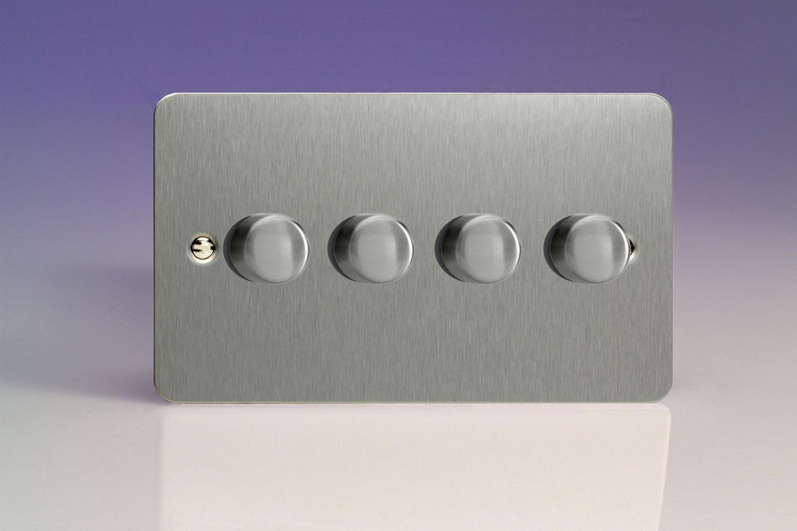 Varilight HFS44 Ultraflat Brushed Steel 4-Gang 2-Way Push-On/Off Rotary Dimmer 4 x 40-250W (Twin Plate)