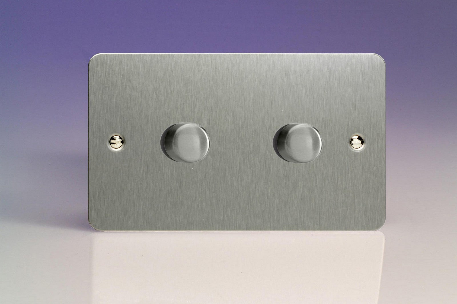 Varilight HFS62 Ultraflat Brushed Steel 2-Gang 2-Way Push-On/Off Rotary Dimmer 2 x 200-600W (Twin Plate)