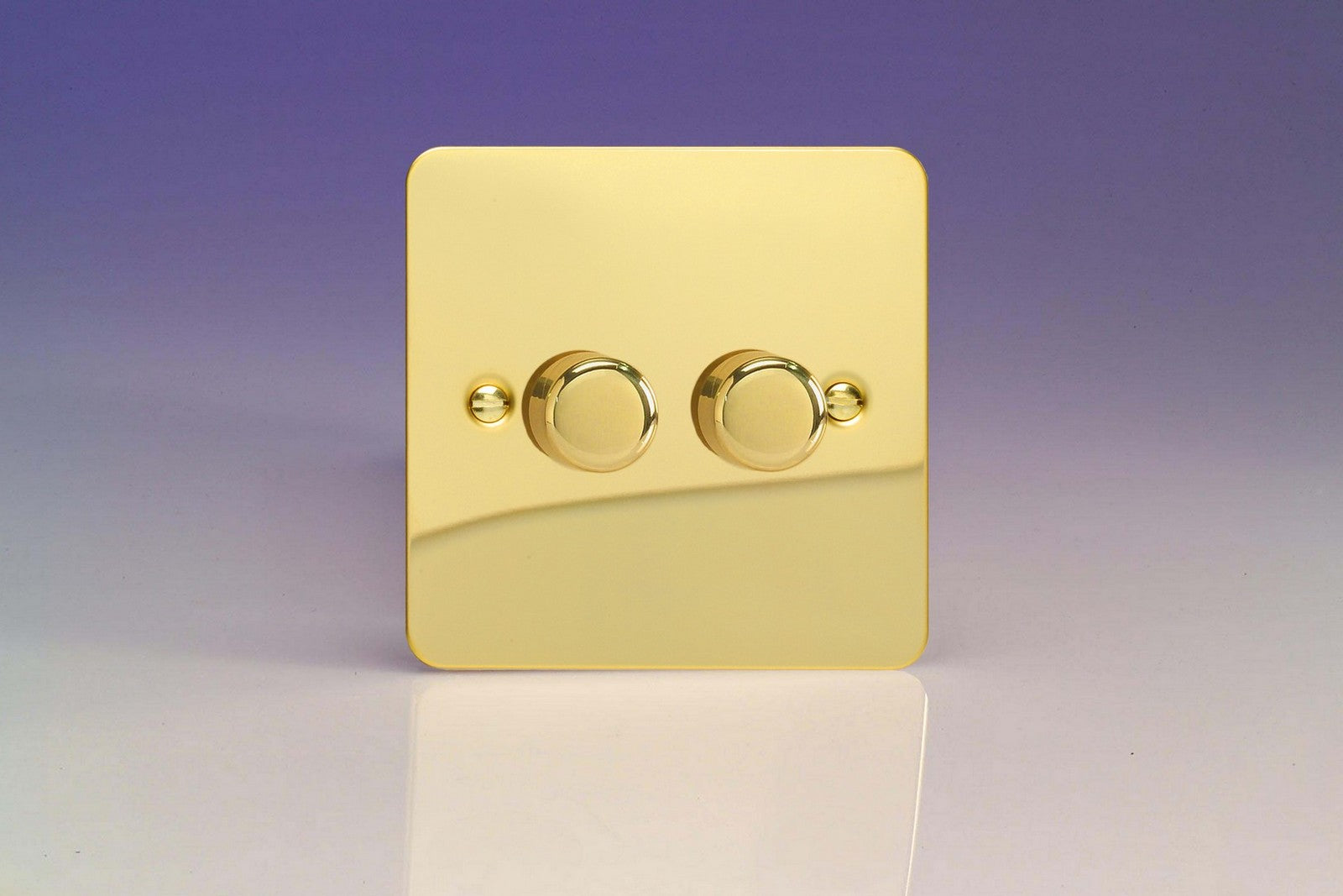 Varilight HFV2 Ultraflat Polished Brass 2-Gang 1-Way Rotary Dimmer 2 x 40-250W