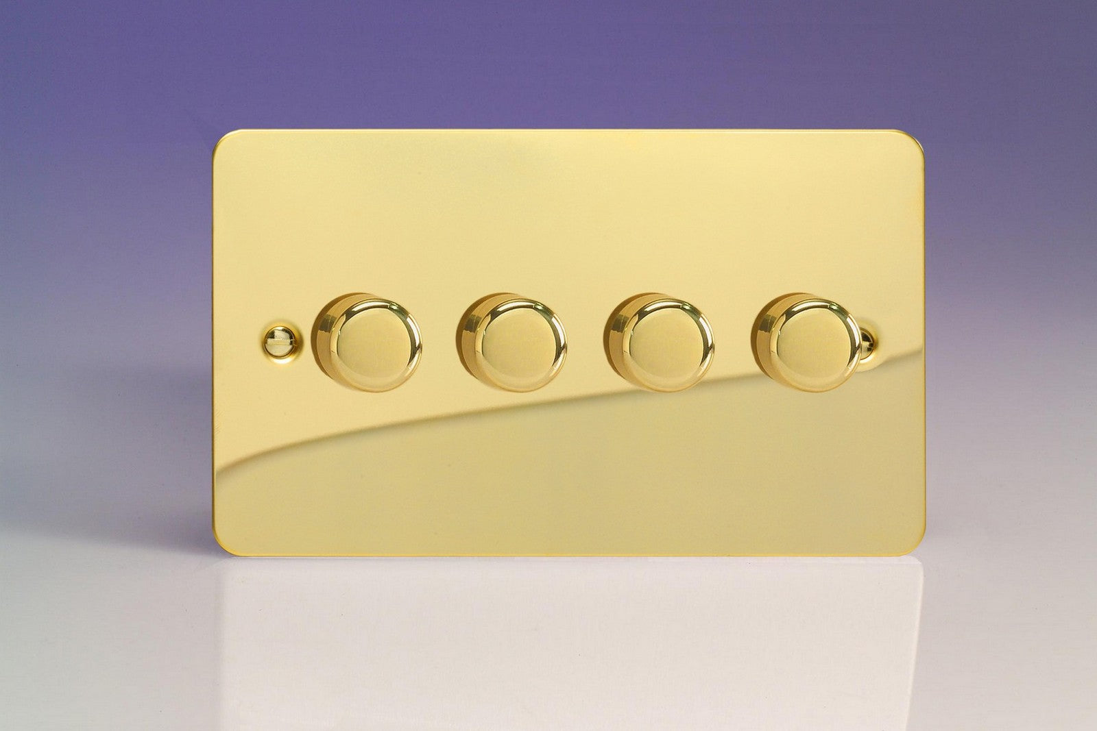 Varilight HFV44 Ultraflat Polished Brass 4-Gang 2-Way Push-On/Off Rotary Dimmer 4 x 40-250W (Twin Plate)