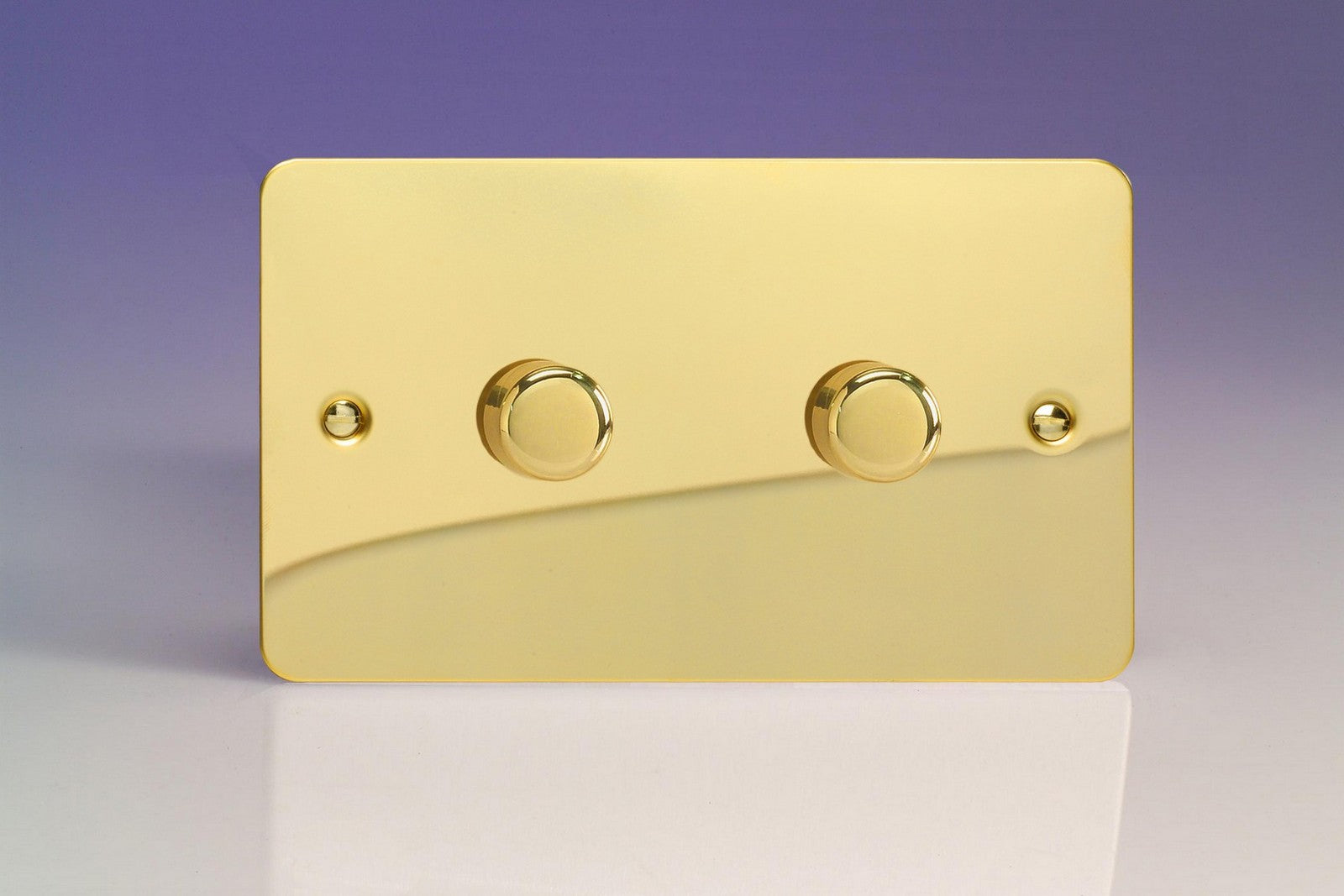 Varilight HFV62 Ultraflat Polished Brass 2-Gang 2-Way Push-On/Off Rotary Dimmer 2 x 200-600W (Twin Plate)