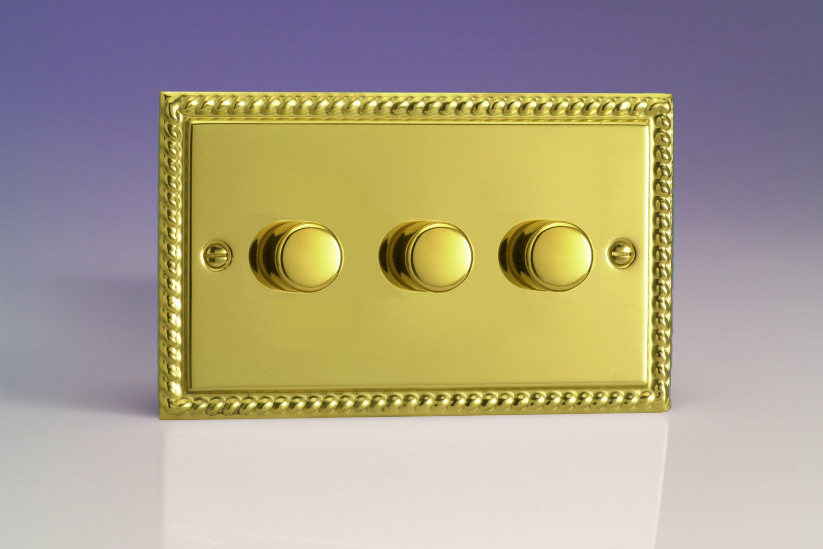 Varilight HG43 Classic Georgian Brass 3-Gang 2-Way Push-On/Off Rotary Dimmer 3 x 40-250W (Twin Plate)