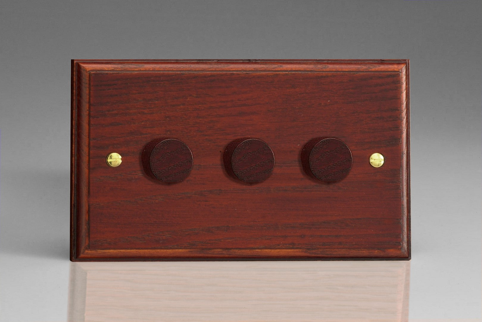 Varilight HK43M Kilnwood Mahogany 3-Gang 2-Way Push-On/Off Rotary Dimmer 3 x 40-250W (Twin Plate)
