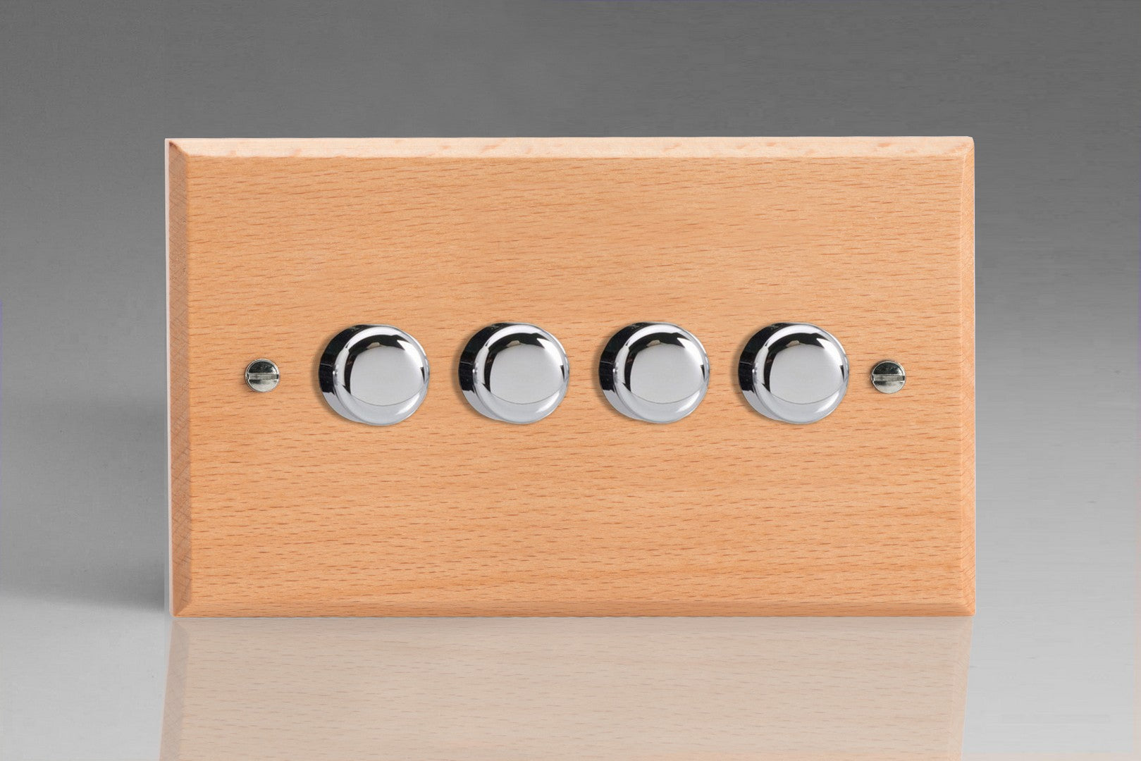 Varilight HK44BE Kilnwood Scandic Beech 4-Gang 2-Way Push-On/Off Rotary Dimmer 4 x 40-250W (Twin Plate)