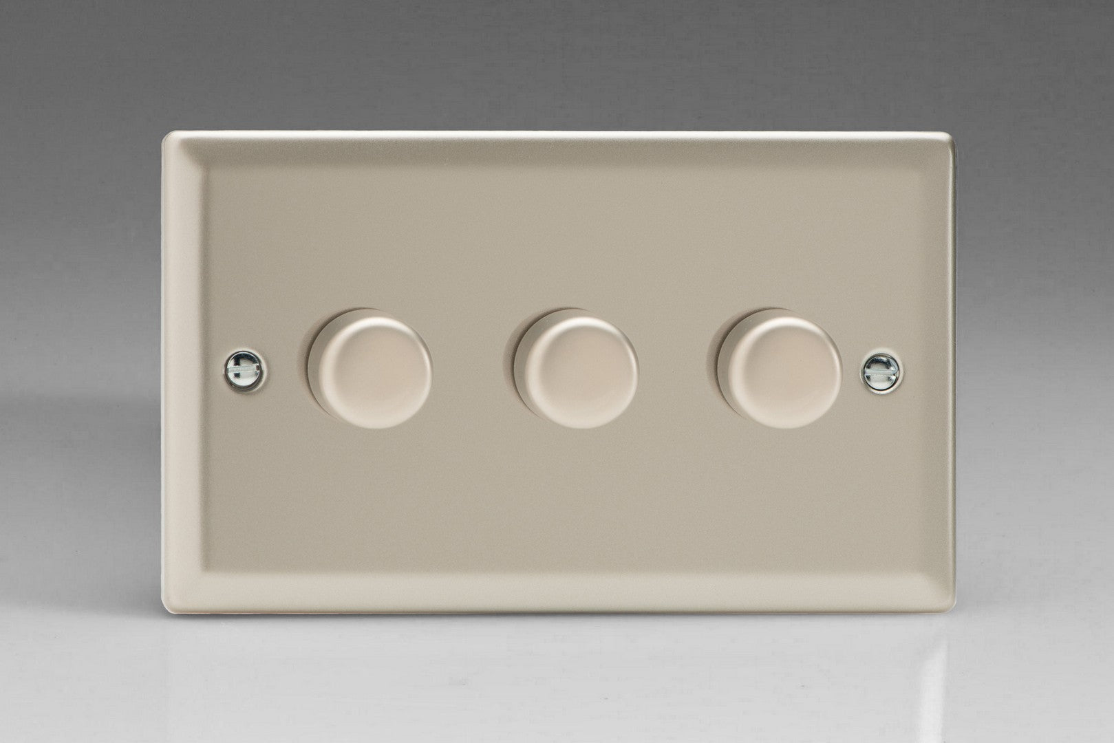 Varilight HN33 Classic Satin Chrome 3-Gang 2-Way Push-On/Off Rotary Dimmer 3 x 60-400W (Twin Plate)
