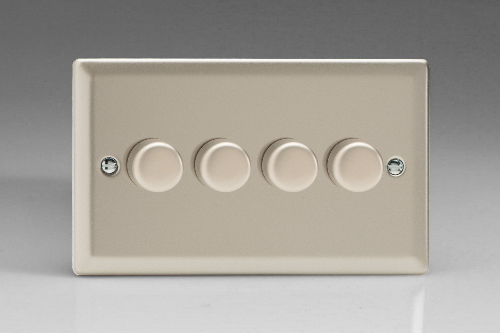 Varilight HN44 Classic Satin Chrome 4-Gang 2-Way Push-On/Off Rotary Dimmer 4 x 40-250W (Twin Plate)