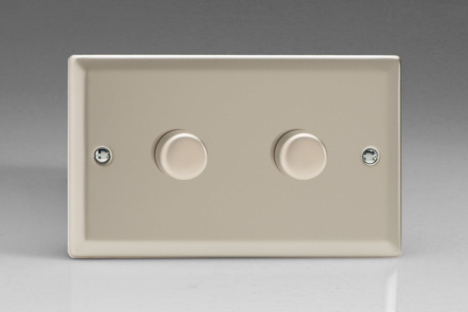 Varilight HN62 Classic Satin Chrome 2-Gang 2-Way Push-On/Off Rotary Dimmer 2 x 200-600W (Twin Plate)