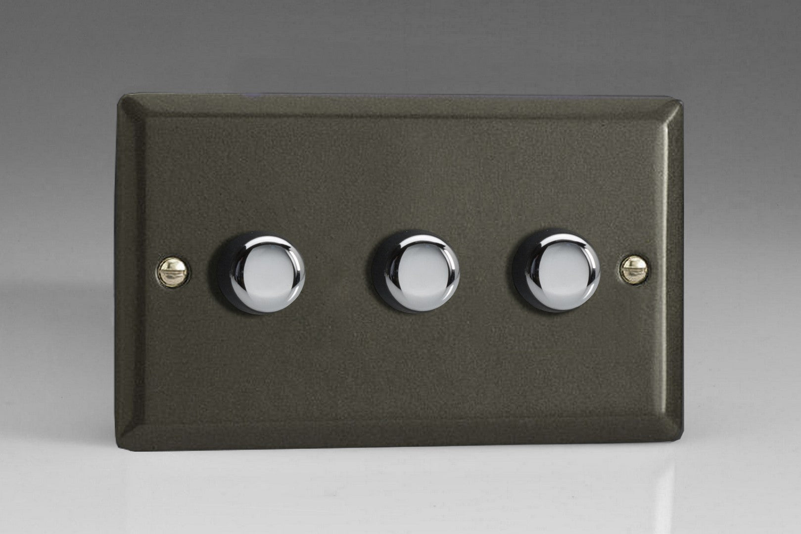Varilight HP33 Classic Graphite 21 3-Gang 2-Way Push-On/Off Rotary Dimmer 3 x 60-400W (Twin Plate)