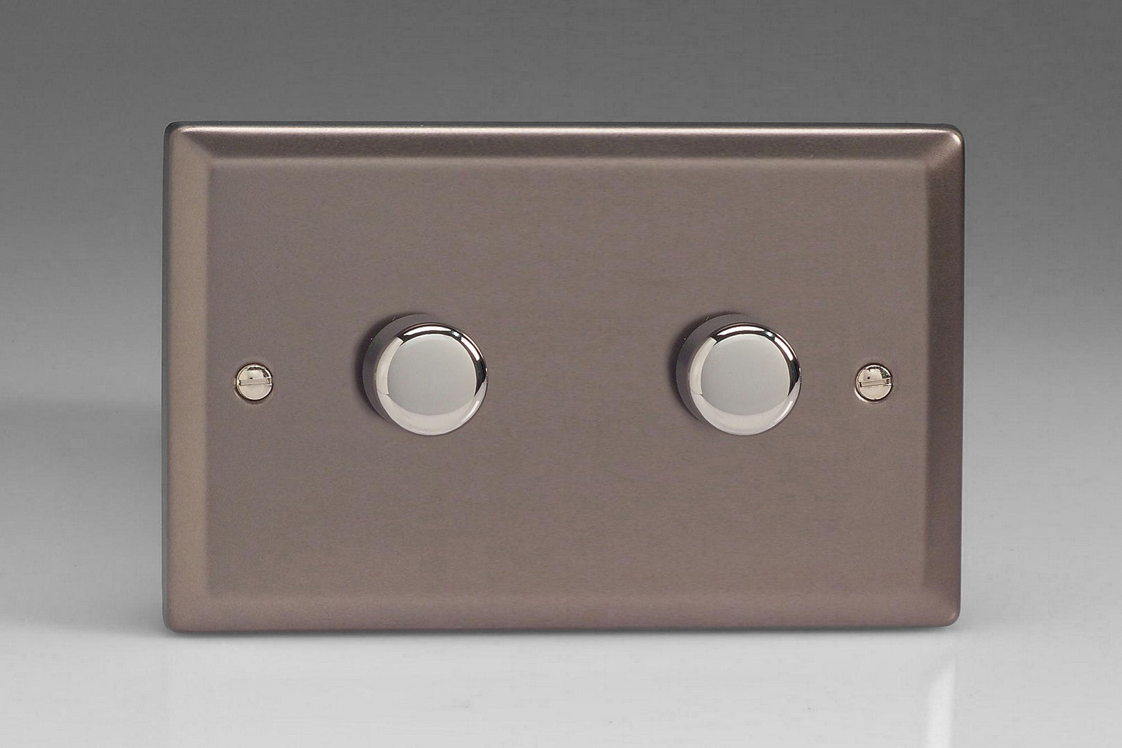 Varilight HR62 Classic Pewter 2-Gang 2-Way Push-On/Off Rotary Dimmer 2 x 200-600W (Twin Plate)