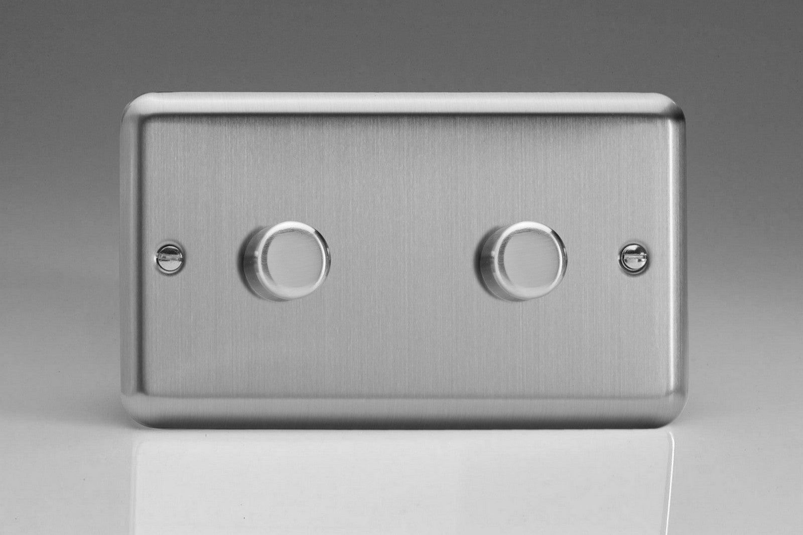 Varilight HS62 Value Matt Chrome 2-Gang 2-Way Push-On/Off Rotary Dimmer 2 x 200-600W (Twin Plate)