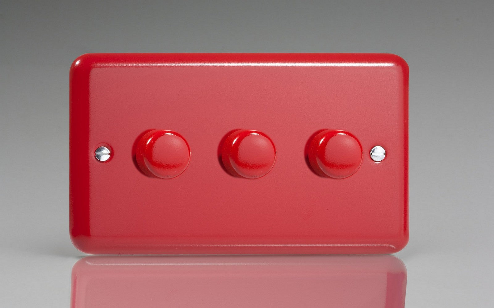 Varilight HY33.PR Lily Pillar Box Red 3-Gang 2-Way Push-On/Off Rotary Dimmer 3 x 60-400W (Twin Plate)