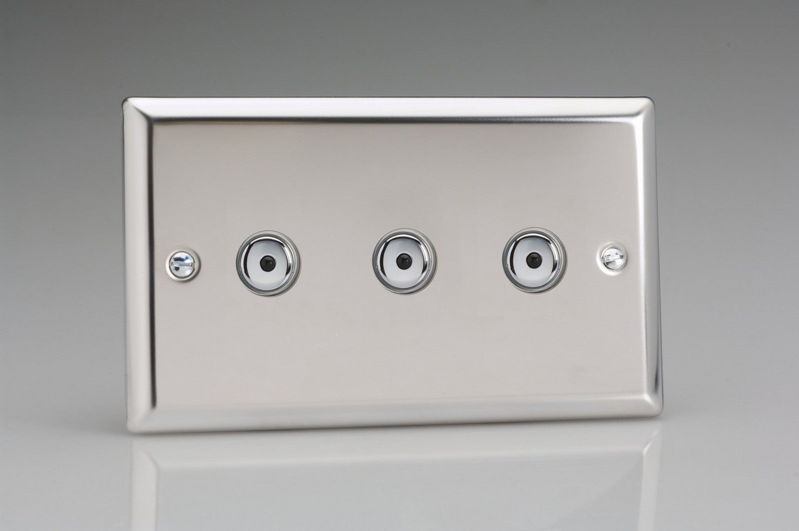Varilight IJCI103 Classic Mirror Chrome 3-Gang 1-Way Remote/Touch Control Master LED Dimmer 3 x 0-100W (1-10 LEDs) (Twin Plate)