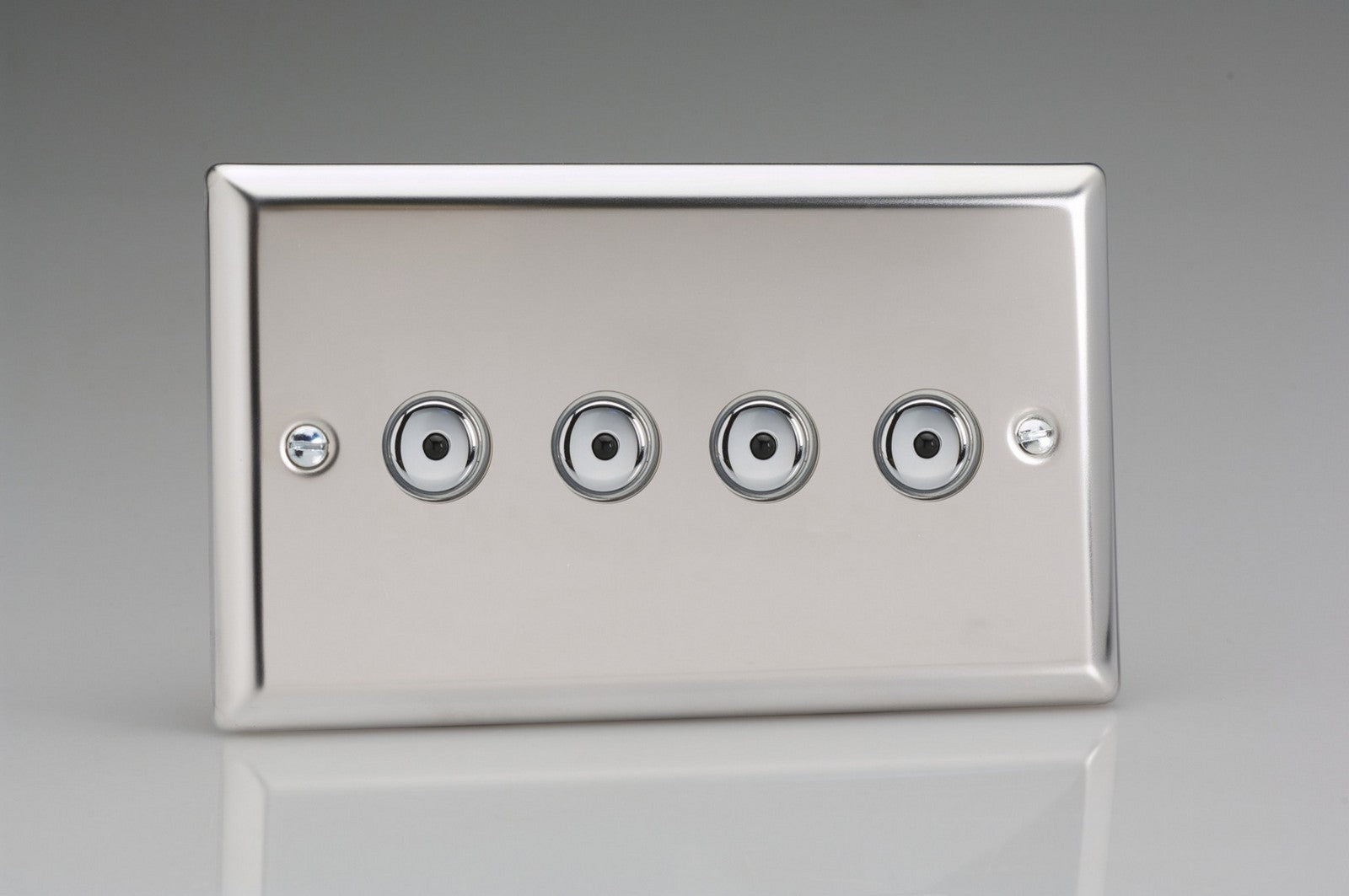 Varilight IJCI104 Classic Mirror Chrome 4-Gang 1-Way Remote/Touch Control Master LED Dimmer 4 x 0-100W (1-10 LEDs) (Twin Plate)