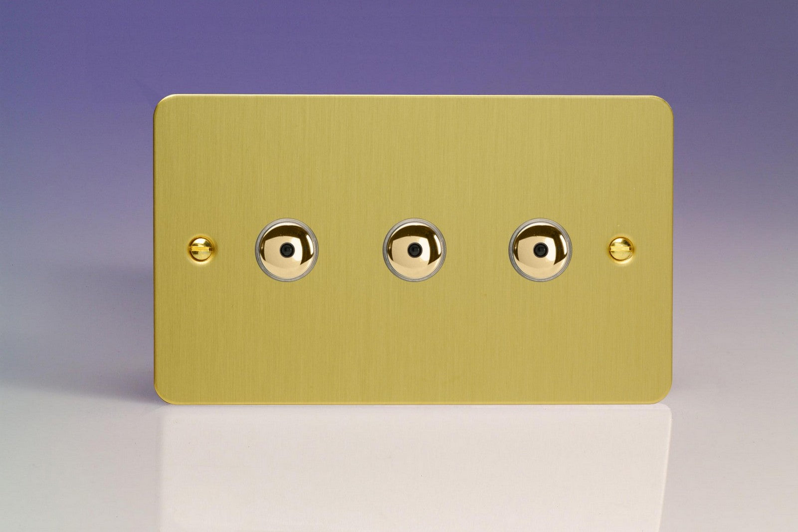 Varilight IJFBI103 Ultraflat Brushed Brass 3-Gang 1-Way Remote/Touch Control Master LED Dimmer 3 x 0-100W (1-10 LEDs) (Twin Plate)
