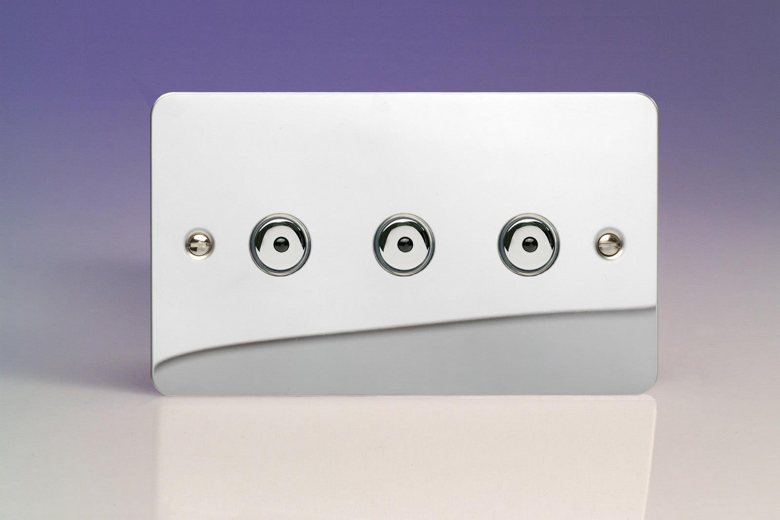 Varilight IJFCI103 Ultraflat Polished Chrome 3-Gang 1-Way Remote/Touch Control Master LED Dimmer 3 x 0-100W (1-10 LEDs) (Twin Plate)