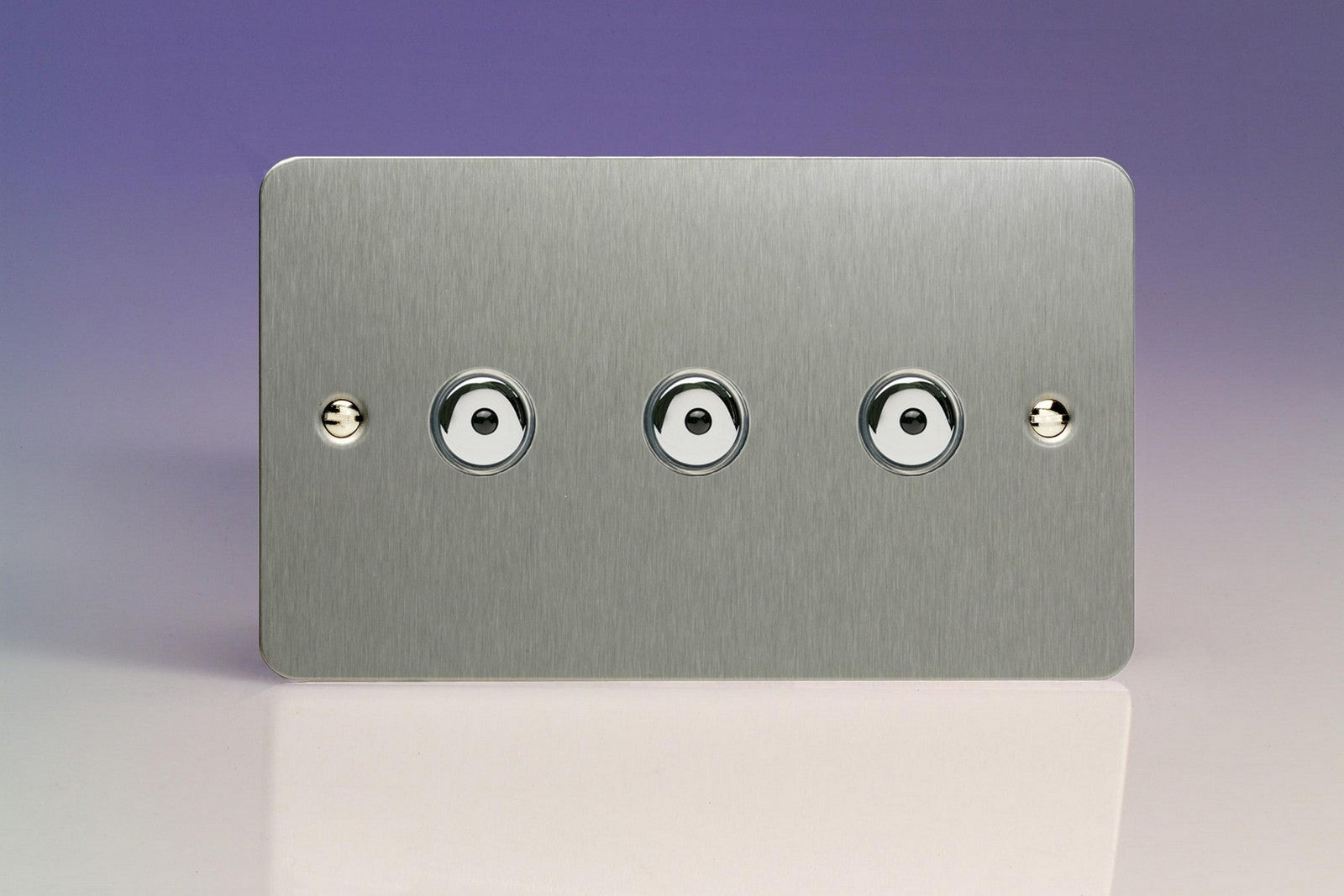 Varilight IJFSI103 Ultraflat Brushed Steel 3-Gang 1-Way Remote/Touch Control Master LED Dimmer 3 x 0-100W (1-10 LEDs) (Twin Plate)