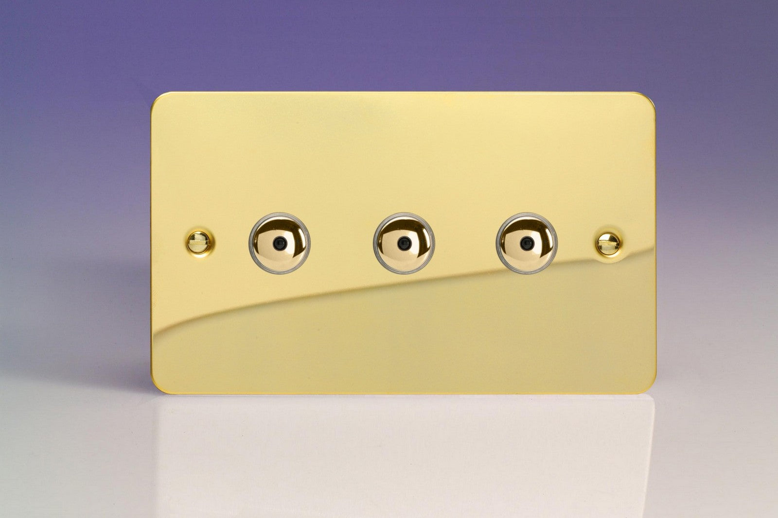 Varilight IJFVI103 Ultraflat Polished Brass 3-Gang 1-Way Remote/Touch Control Master LED Dimmer 3 x 0-100W (1-10 LEDs) (Twin Plate)