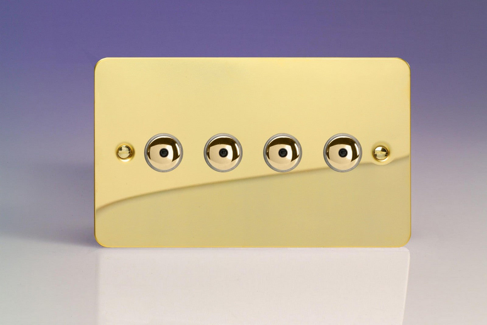 Varilight IJFVI104 Ultraflat Polished Brass 4-Gang 1-Way Remote/Touch Control Master LED Dimmer 4 x 0-100W (1-10 LEDs) (Twin Plate)
