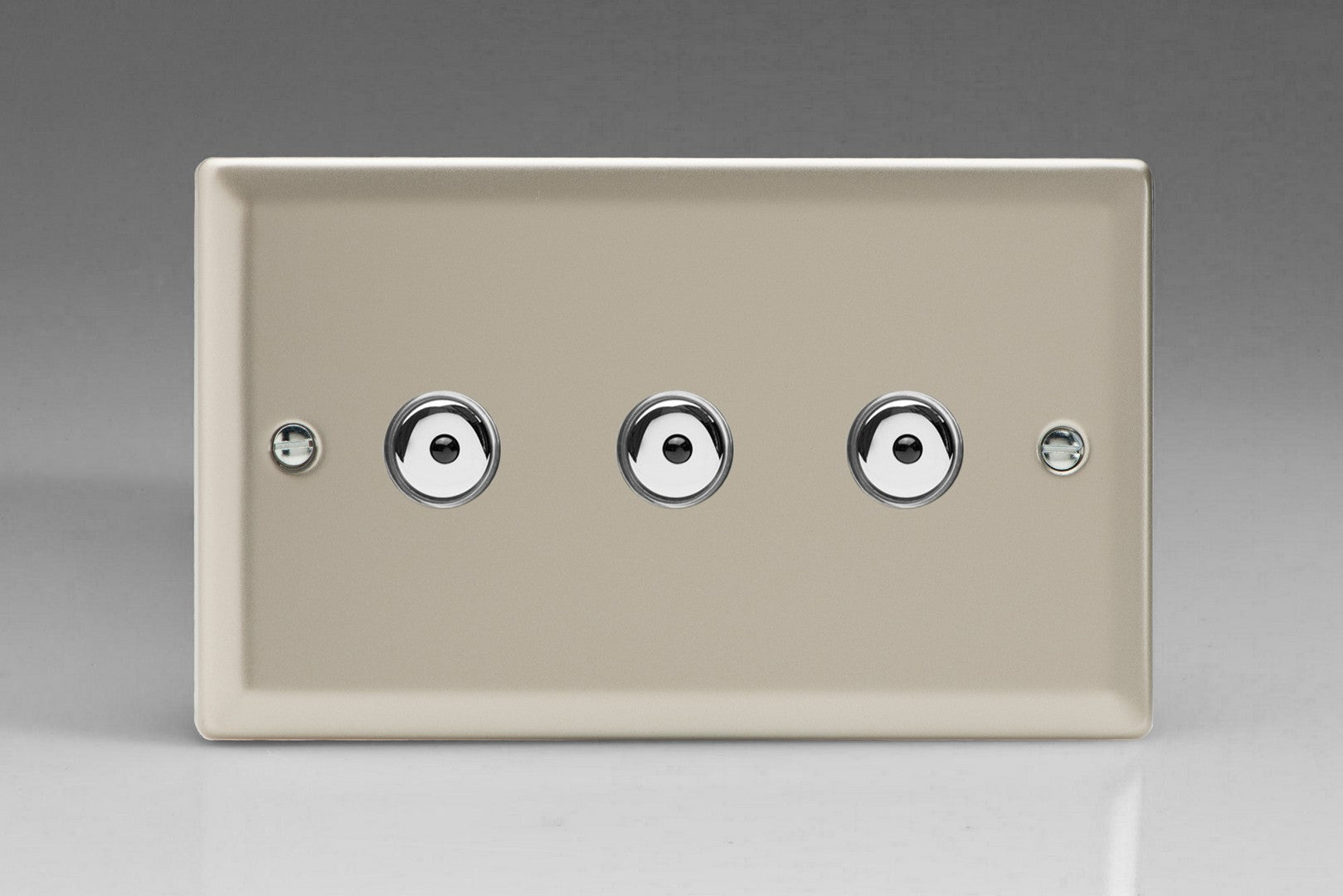 Varilight IJNI103 Classic Satin Chrome 3-Gang 1-Way Remote/Touch Control Master LED Dimmer 3 x 0-100W (1-10 LEDs) (Twin Plate)