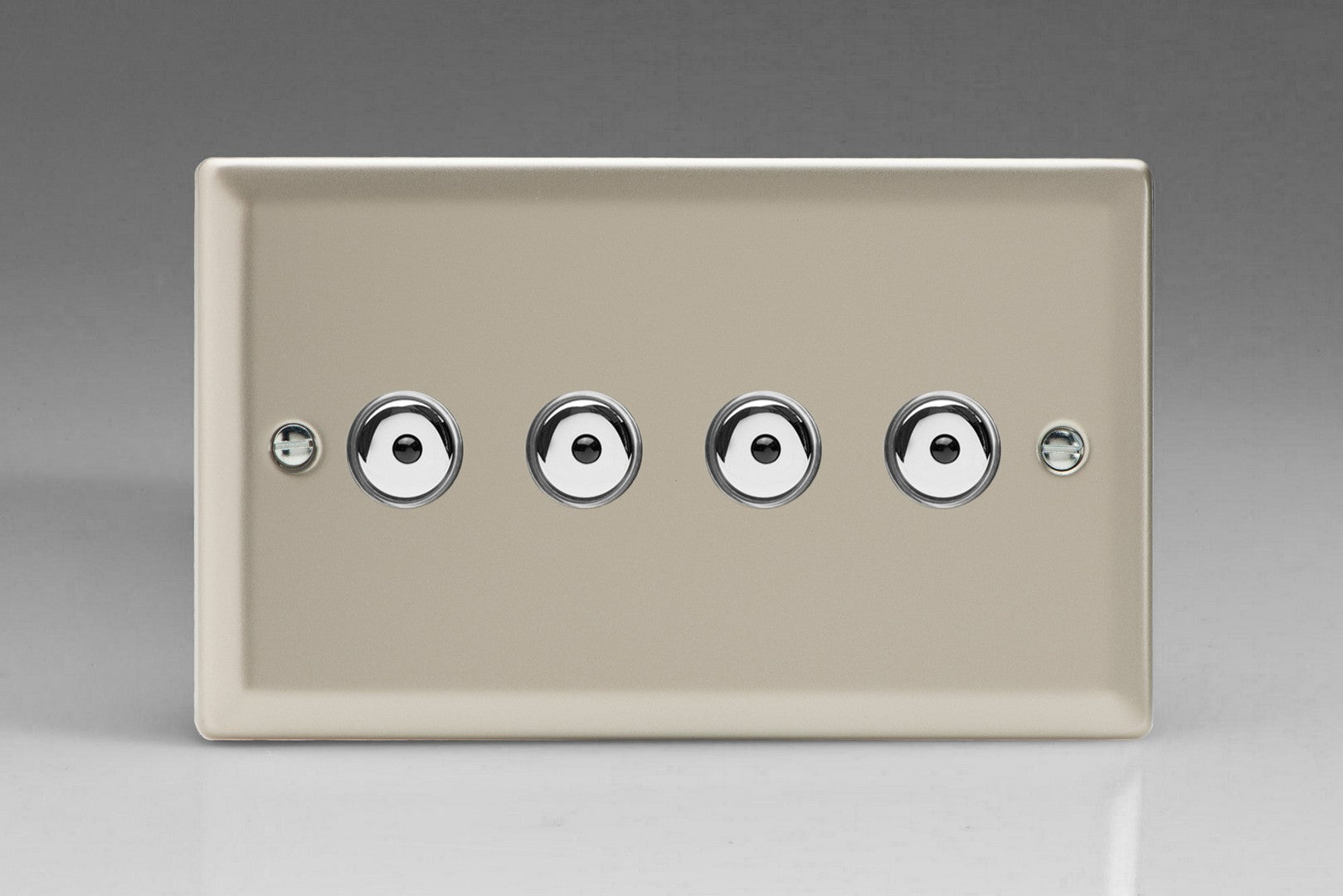 Varilight IJNI104 Classic Satin Chrome 4-Gang 1-Way Remote/Touch Control Master LED Dimmer 4 x 0-100W (1-10 LEDs) (Twin Plate)