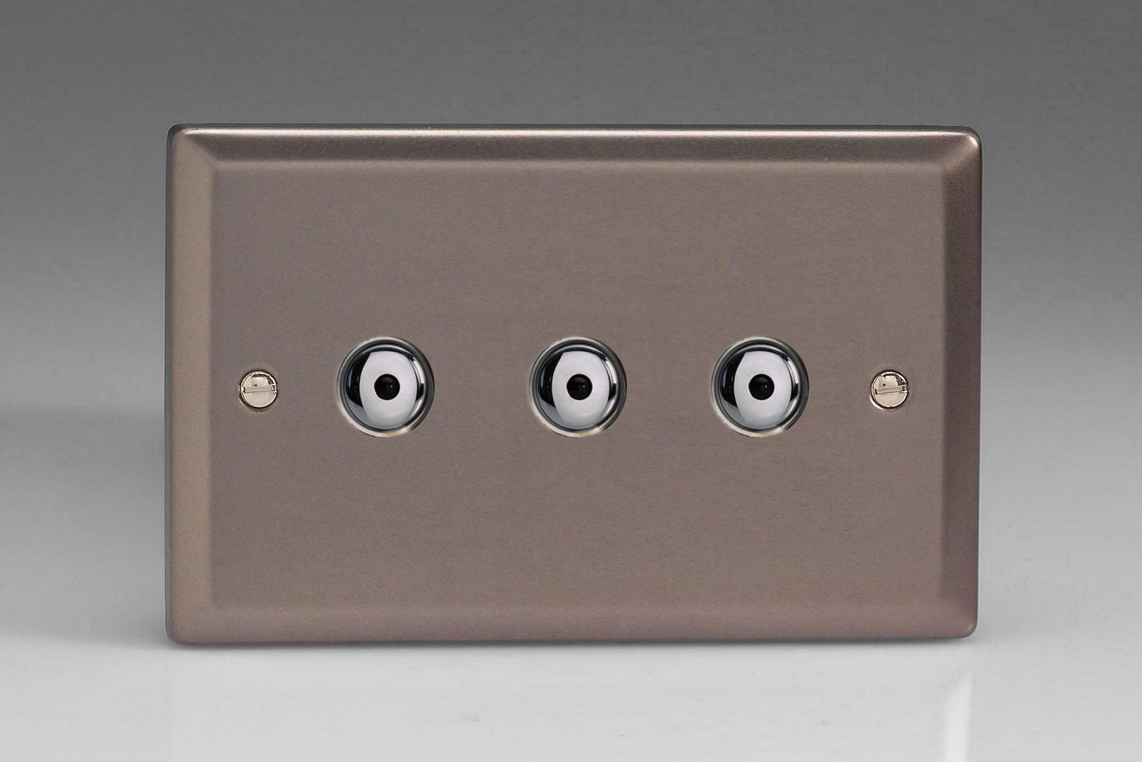 Varilight IJRI103 Classic Pewter 3-Gang 1-Way Remote/Touch Control Master LED Dimmer 3 x 0-100W (1-10 LEDs) (Twin Plate)