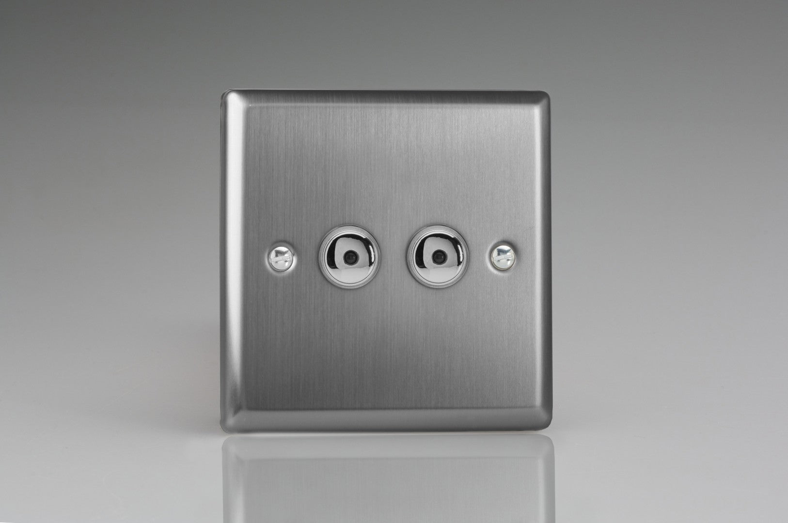 Varilight IJTI102 Classic Brushed Steel 2-Gang 1-Way Remote/Touch Control Master LED Dimmer 2 x 0-100W (1-10 LEDs)