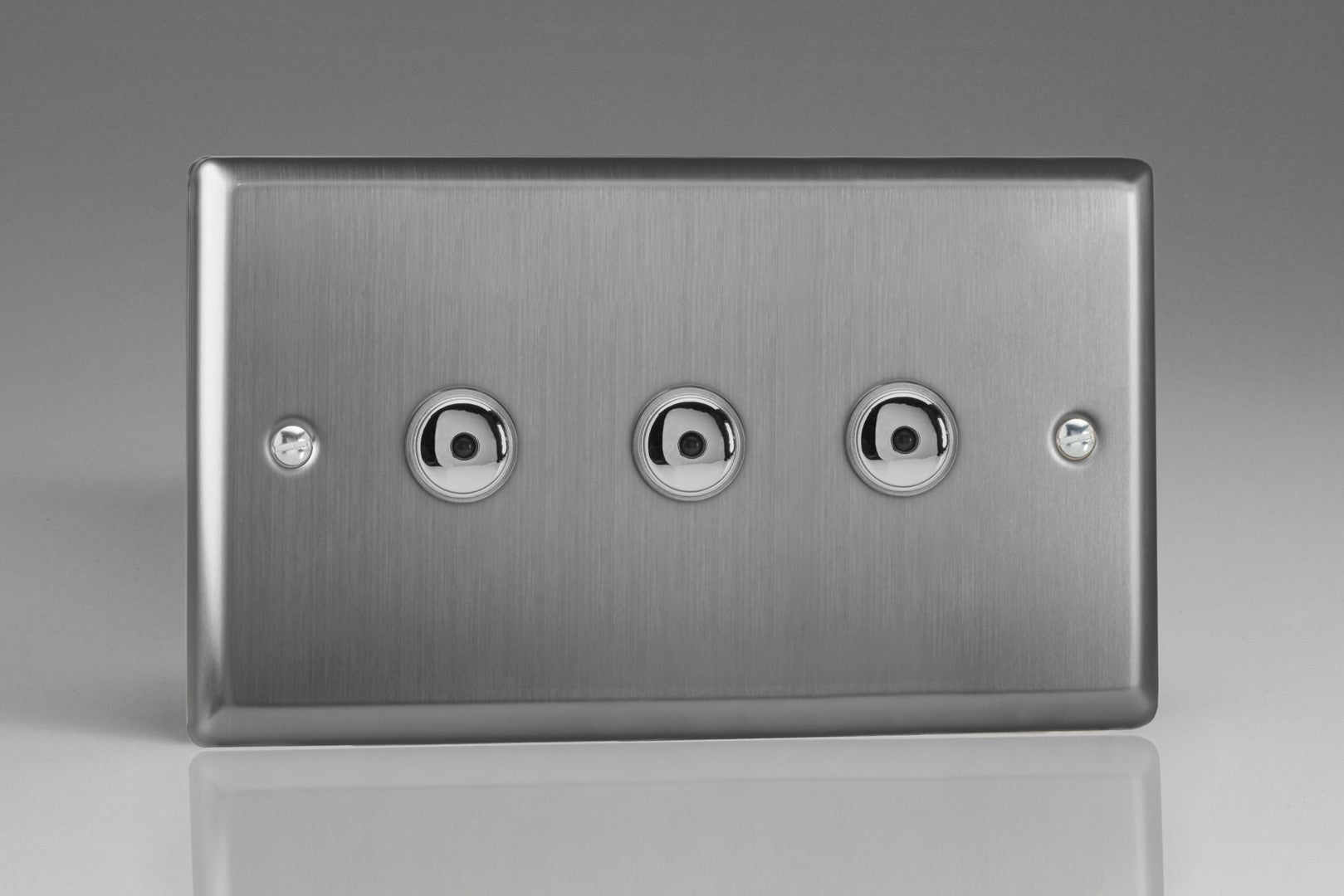 Varilight IJTI103 Classic Brushed Steel 3-Gang 1-Way Remote/Touch Control Master LED Dimmer 3 x 0-100W (1-10 LEDs) (Twin Plate)