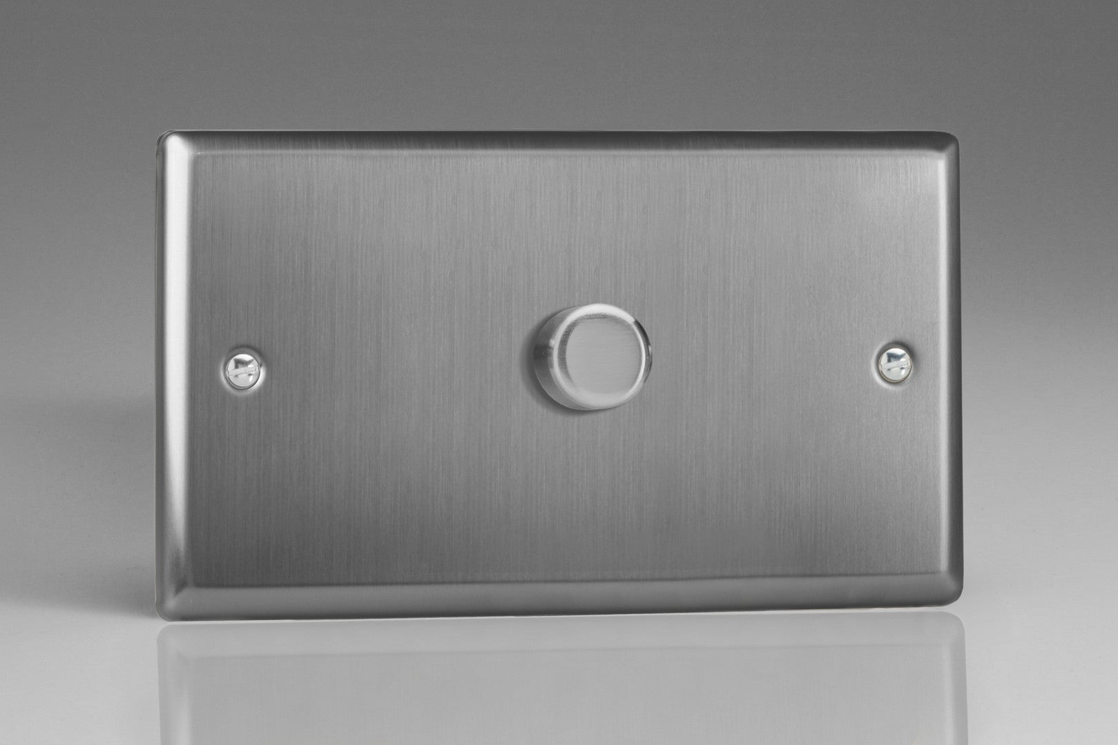 Varilight ITDP1001 Classic Brushed Steel 1-Gang 2-Way Push-On/Off Rotary Dimmer 1 x 100-1000W (Twin Plate)