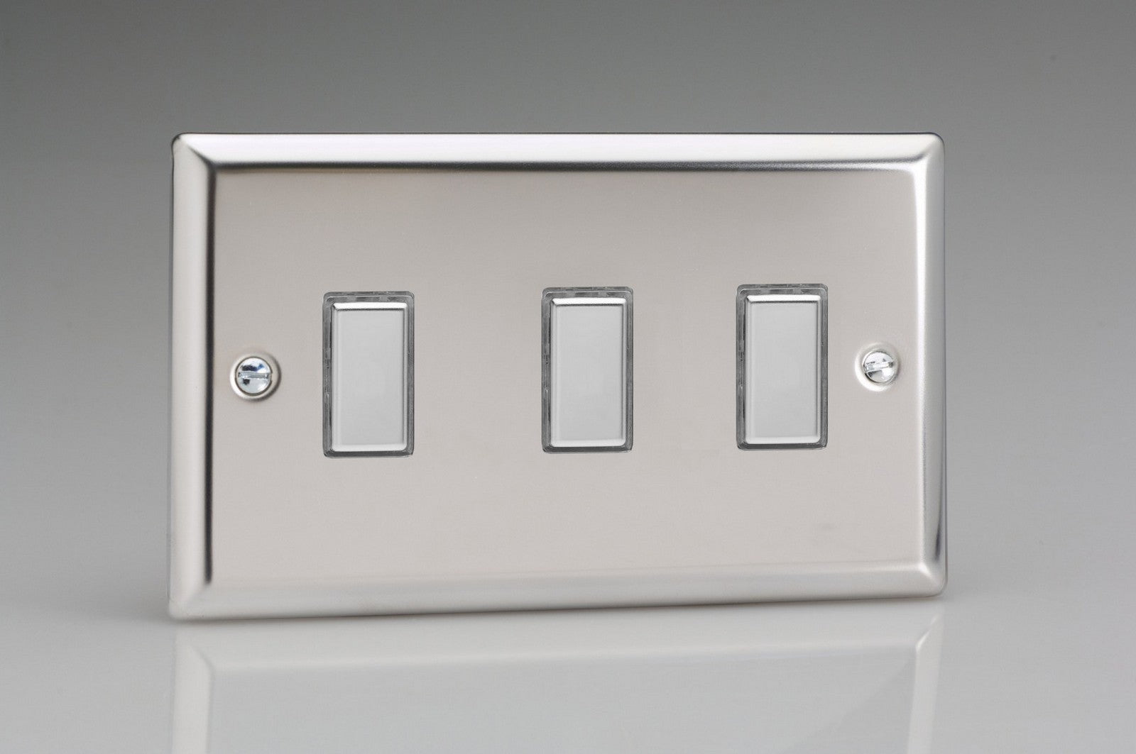 Varilight JCES003 Classic Mirror Chrome 3-Gang Tactile Touch Control Dimming Slave for use with Multi-Point Touch or Remote Master on 2-Way Circuits (Twin Plate)
